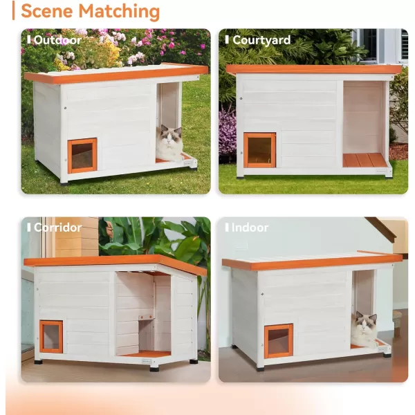 Petsfit Cat House Outdoor Weatherproof for 12 Cats Sizing 34quot Lx18 Wx23 HWooden Outside Cat House with Corrido and Escape Door WhiteSinge StroyWhite