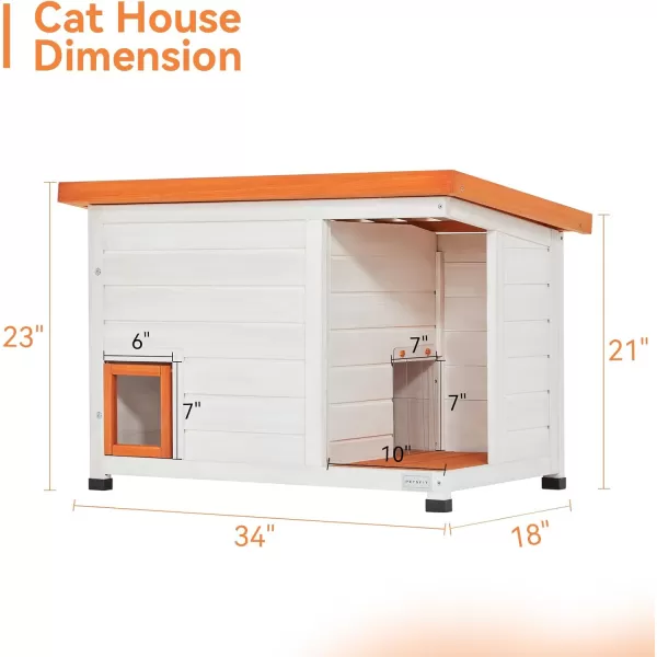 Petsfit Cat House Outdoor Weatherproof for 12 Cats Sizing 34quot Lx18 Wx23 HWooden Outside Cat House with Corrido and Escape Door WhiteSinge StroyWhite