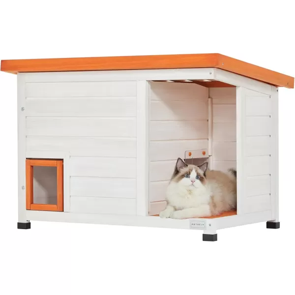 Petsfit Cat House Outdoor Weatherproof for 12 Cats Sizing 34quot Lx18 Wx23 HWooden Outside Cat House with Corrido and Escape Door WhiteSinge StroyWhite