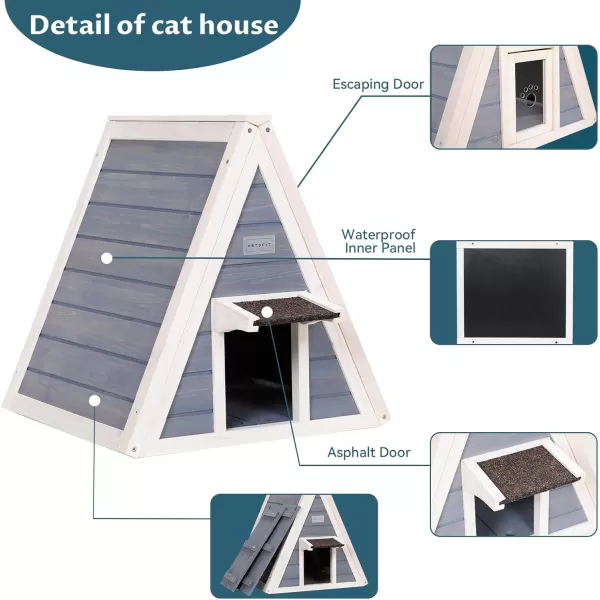 Petsfit Cat House for Outdoor Indoor Cats Weatherproof Outside Feral Cat Shelter with Escape DoorASingle StroyGrey