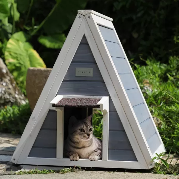 Petsfit Cat House for Outdoor Indoor Cats Weatherproof Outside Feral Cat Shelter with Escape DoorASingle StroyGrey