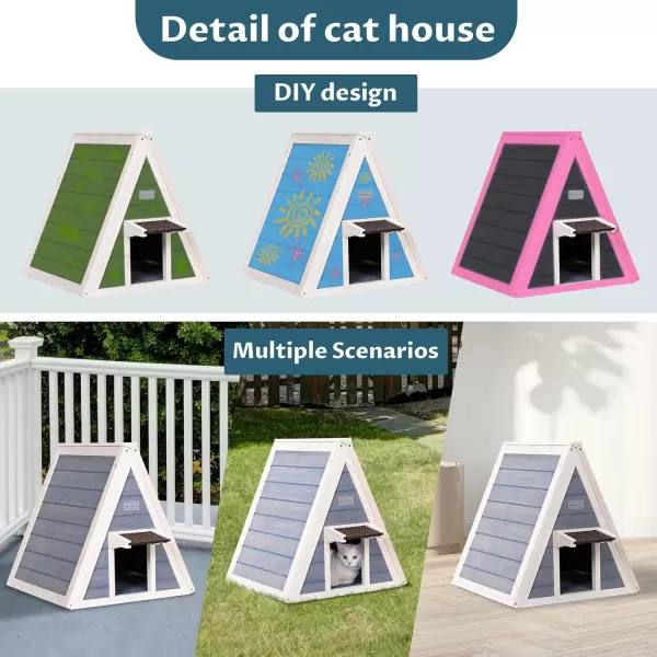 Petsfit Cat House for Outdoor Indoor Cats Weatherproof Outside Feral Cat Shelter with Escape DoorASingle StroyGrey