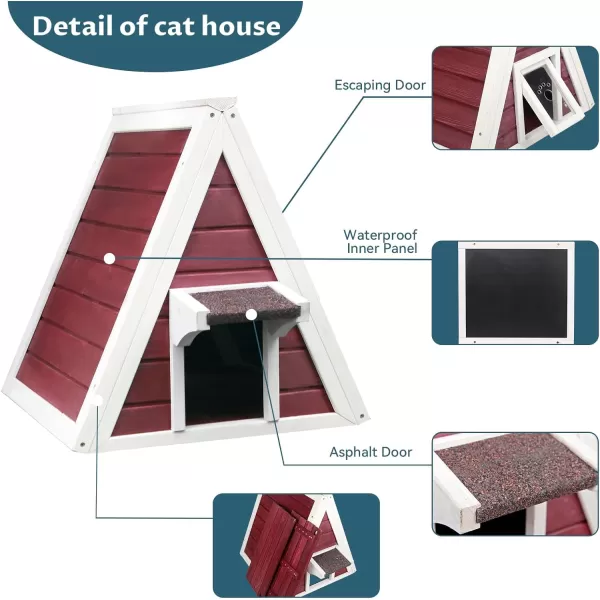 Petsfit Cat House for Outdoor Indoor Cats Weatherproof Outside Feral Cat Shelter with Escape DoorASingle StroyRed