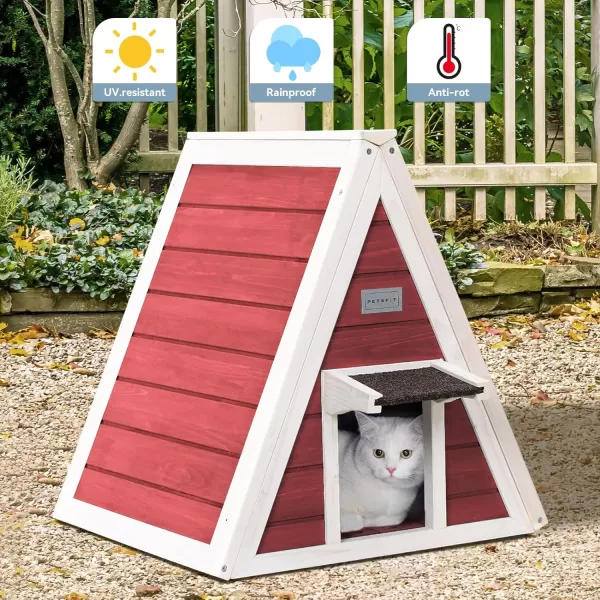 Petsfit Cat House for Outdoor Indoor Cats Weatherproof Outside Feral Cat Shelter with Escape DoorASingle StroyRed