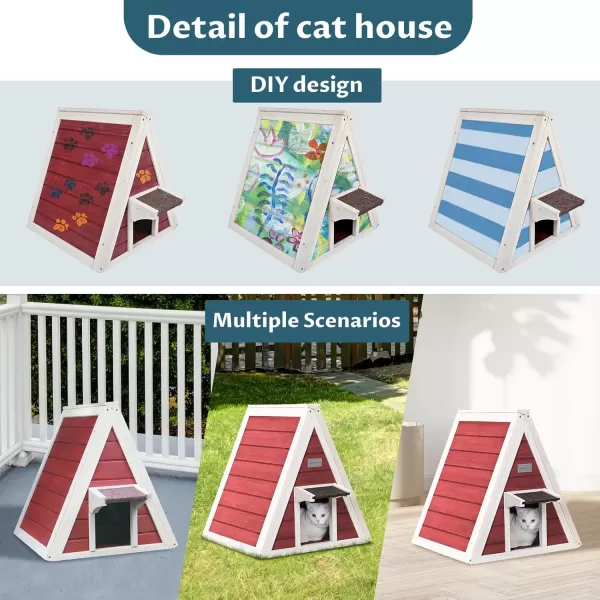 Petsfit Cat House for Outdoor Indoor Cats Weatherproof Outside Feral Cat Shelter with Escape DoorASingle StroyRed