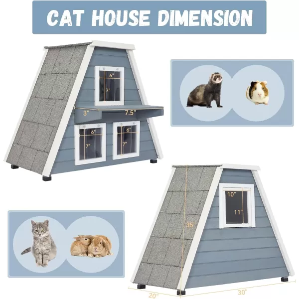 Petsfit Cat House for Outdoor Indoor Cats Weatherproof Outside Feral Cat Shelter with Escape DoorATwo StoryGrey