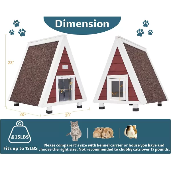 Petsfit Cat House for Outdoor Indoor Cats Weatherproof Outside Feral Cat Shelter with Escape DoorBSingle StoryRed