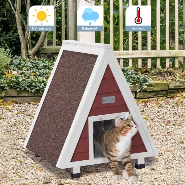 Petsfit Cat House for Outdoor Indoor Cats Weatherproof Outside Feral Cat Shelter with Escape DoorBSingle StoryRed