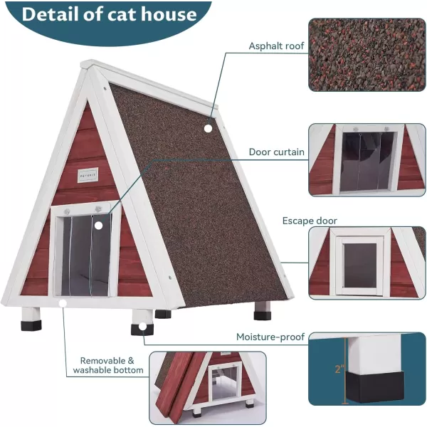 Petsfit Cat House for Outdoor Indoor Cats Weatherproof Outside Feral Cat Shelter with Escape DoorBSingle StoryRed