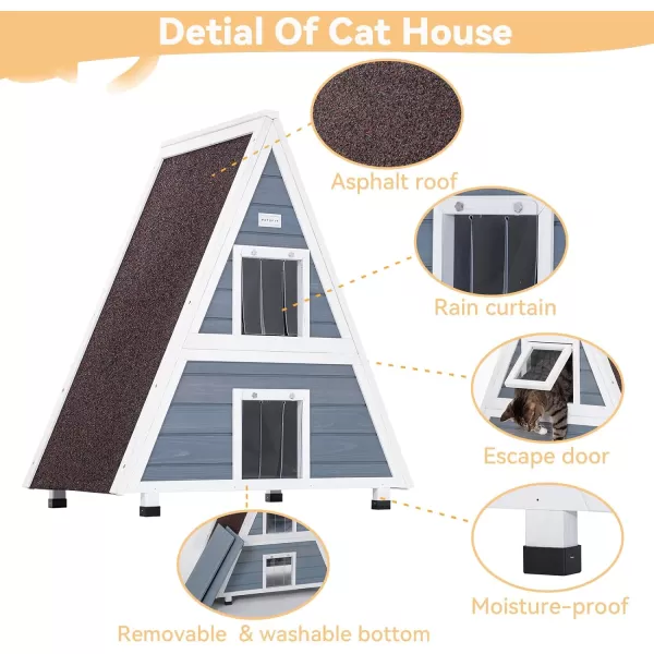 Petsfit Cat House for Outdoor Indoor Cats Weatherproof Outside Feral Cat Shelter with Escape DoorBTwo StoryGrey