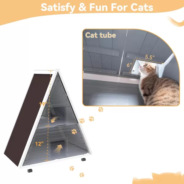 Petsfit Cat House for Outdoor Indoor Cats Weatherproof Outside Feral Cat Shelter with Escape DoorBTwo StoryGrey