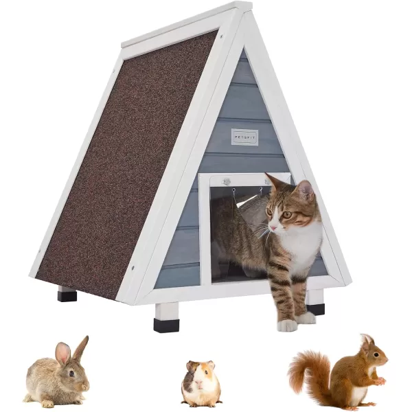 Petsfit Cat House for Outdoor Indoor Cats Weatherproof Outside Feral Cat Shelter with Escape DoorLight Grey