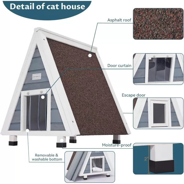 Petsfit Cat House for Outdoor Indoor Cats Weatherproof Outside Feral Cat Shelter with Escape DoorLight Grey