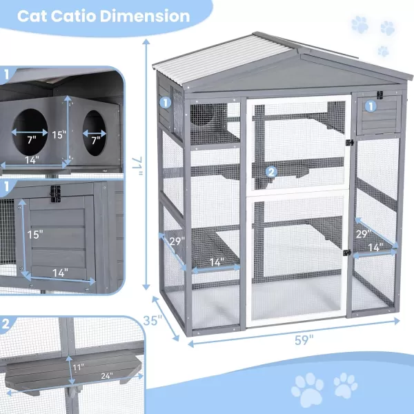 Petsfit Catio Outdoor Cat Enclosure 71quot Height Outdoor Cat House with Large Front Door  Two Enter Door3 Platforms 2 Lounge