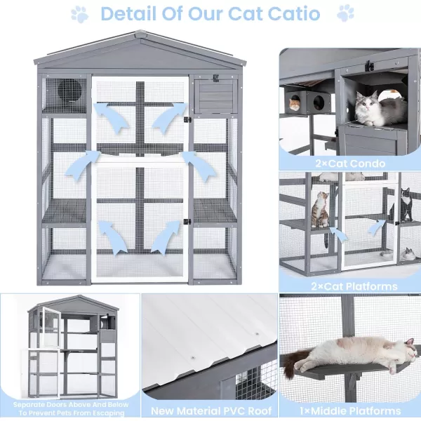 Petsfit Catio Outdoor Cat Enclosure 71quot Height Outdoor Cat House with Large Front Door  Two Enter Door3 Platforms 2 Lounge