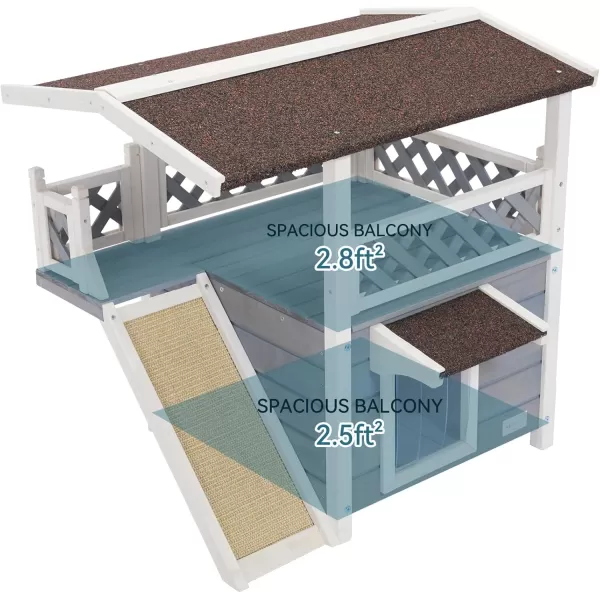 Petsfit Durable Roof Cat House Outdoor Weatherproof with Escape Door Stair or Scratch Board 2 Story Design Perfect for Multi Cats Outside Cat House GrayGrayWith Scratchers