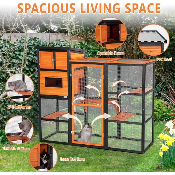 Petsfit Outdoor Catio 4 Tries 2 Resting Room 4 Platforms and Waterproof Roof Catio Outdoor Cat Enclosure