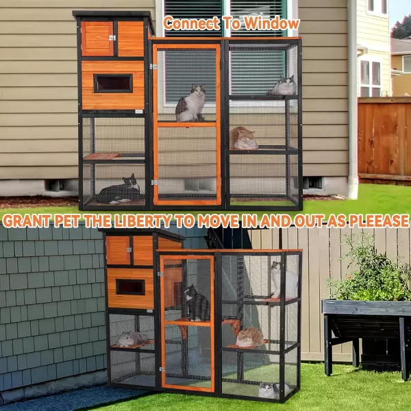 Petsfit Outdoor Catio 4 Tries 2 Resting Room 4 Platforms and Waterproof Roof Catio Outdoor Cat Enclosure