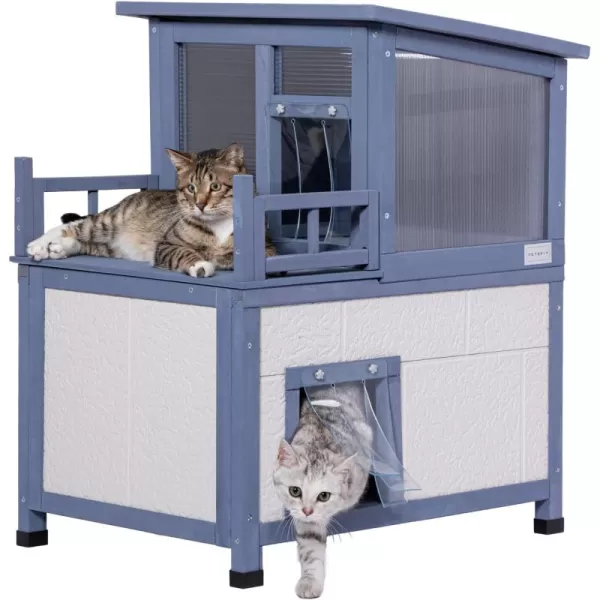 Outdoor Cat House Waterproof Insulated Cat Shelter 2Story Winter Weatherproof Outside Feral Cat House with Escape Door ampamp Door Curtain