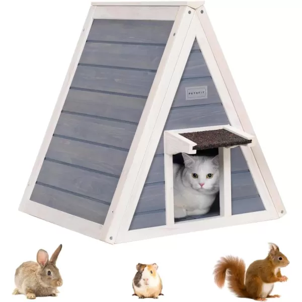 Petsfit Cat House for Outdoor Indoor Cats Weatherproof Outside Feral Cat Shelter with Escape DoorASingle StroyGrey