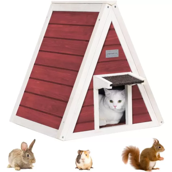 Petsfit Cat House for Outdoor Indoor Cats Weatherproof Outside Feral Cat Shelter with Escape DoorASingle StroyRed