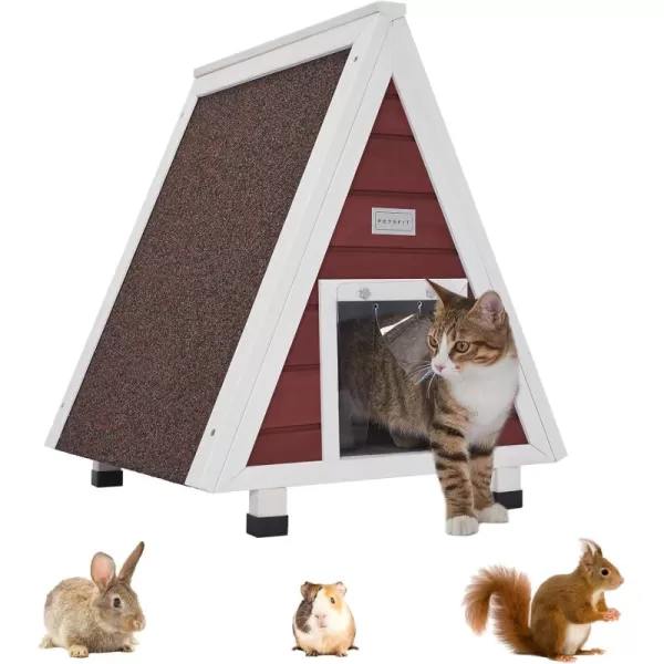 Petsfit Cat House for Outdoor Indoor Cats Weatherproof Outside Feral Cat Shelter with Escape DoorBSingle StoryRed