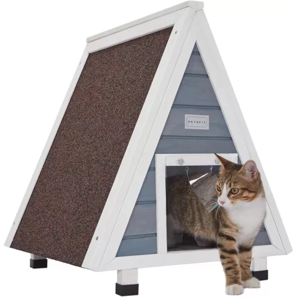 Petsfit Cat House for Outdoor Indoor Cats Weatherproof Outside Feral Cat Shelter with Escape DoorLight Grey