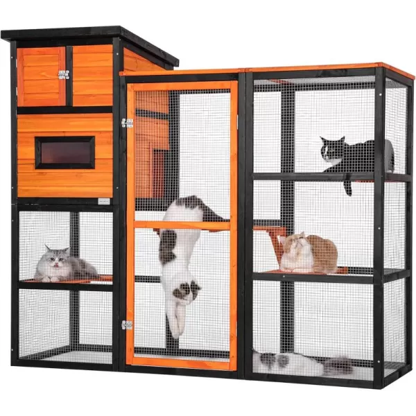 Petsfit Outdoor Catio 4 Tries 2 Resting Room 4 Platforms and Waterproof Roof Catio Outdoor Cat Enclosure