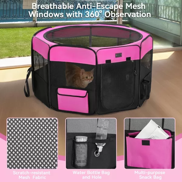 PETSFIT Dog Playpen 455quot Dia Pop Up Foldable Large Dog Kennel Indoor Outdoor Travel Portable Pet Playpen with Carring Case Zipper Removable Mesh Top Cover and Leakproof Playpen Bottom Mat Pink LPink