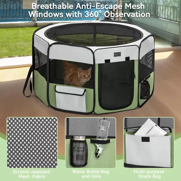 PETSFIT Dog Playpen 455quot Dia Pop Up Foldable Large Dog Kennel Indoor Outdoor Travel Portable Pet Playpen with Carring Case Zipper Removable Mesh Top Cover and Leakproof Playpen Bottom Mat Pink LGreen