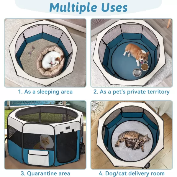 PETSFIT Dog Playpen 455quot Dia Pop Up Foldable Large Dog Kennel Indoor Outdoor Travel Portable Pet Playpen with Carring Case Zipper Removable Mesh Top Cover and Leakproof Playpen Bottom Mat Pink LBlue