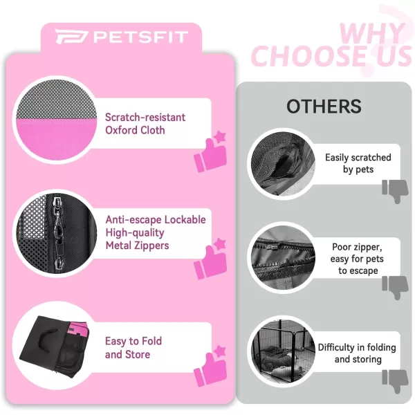 PETSFIT Dog Playpen 455quot Dia Pop Up Foldable Large Dog Kennel Indoor Outdoor Travel Portable Pet Playpen with Carring Case Zipper Removable Mesh Top Cover and Leakproof Playpen Bottom Mat Pink LPink