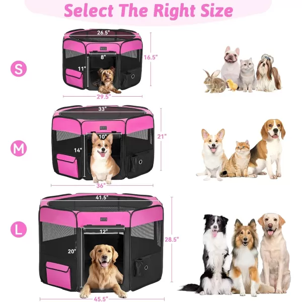 PETSFIT Dog Playpen 455quot Dia Pop Up Foldable Large Dog Kennel Indoor Outdoor Travel Portable Pet Playpen with Carring Case Zipper Removable Mesh Top Cover and Leakproof Playpen Bottom Mat Pink LPink