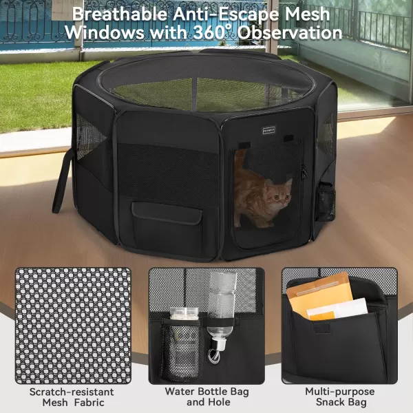 PETSFIT Dog Playpen 455quot Dia Pop Up Foldable Large Dog Kennel Indoor Outdoor Travel Portable Pet Playpen with Carring Case Zipper Removable Mesh Top Cover and Leakproof Playpen Bottom Mat Pink LBlack