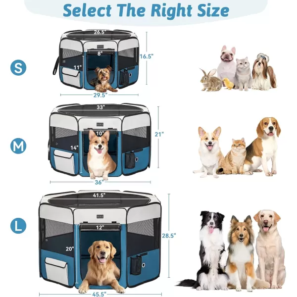 PETSFIT Dog Playpen 455quot Dia Pop Up Foldable Large Dog Kennel Indoor Outdoor Travel Portable Pet Playpen with Carring Case Zipper Removable Mesh Top Cover and Leakproof Playpen Bottom Mat Pink LBlue
