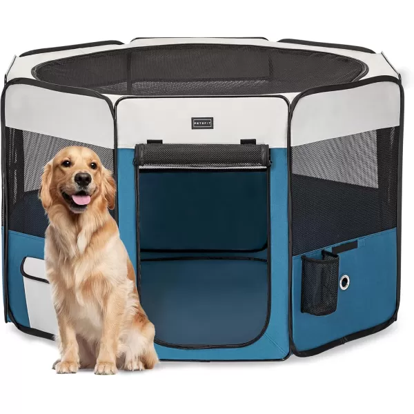 PETSFIT Dog Playpen 455quot Dia Pop Up Foldable Large Dog Kennel Indoor Outdoor Travel Portable Pet Playpen with Carring Case Zipper Removable Mesh Top Cover and Leakproof Playpen Bottom Mat Pink LBlue