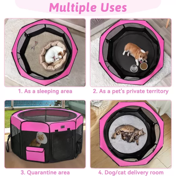 PETSFIT Dog Playpen 455quot Dia Pop Up Foldable Large Dog Kennel Indoor Outdoor Travel Portable Pet Playpen with Carring Case Zipper Removable Mesh Top Cover and Leakproof Playpen Bottom Mat Pink LPink