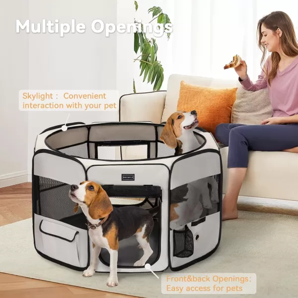 PETSFIT Dog Playpen 455quot Sturdy Pop Up Dog Kennel Foldable Dog Pen Indoor Outdoor Puppy Playpen for Medium Dogs Cats with Traveling Bag Zipper Sealed Removable Mesh Top Leakproof Bottom Mat Black LBeige