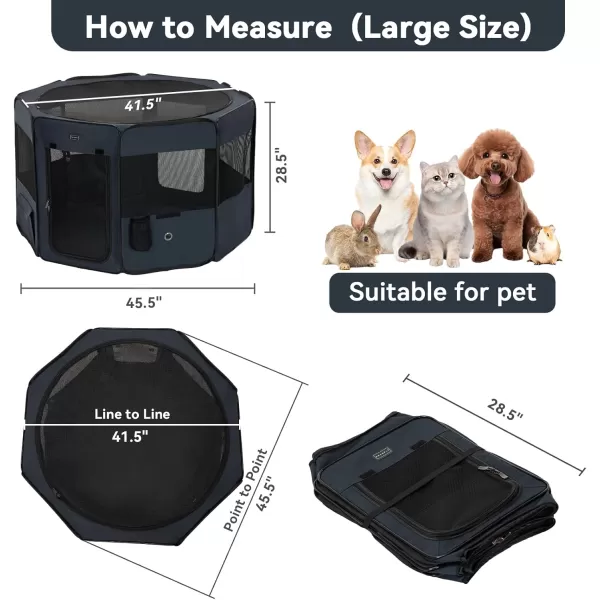 PETSFIT Dog Playpen 455quot Sturdy Pop Up Dog Kennel Foldable Dog Pen Indoor Outdoor Puppy Playpen for Medium Dogs Cats with Traveling Bag Zipper Sealed Removable Mesh Top Leakproof Bottom Mat Black LBlue