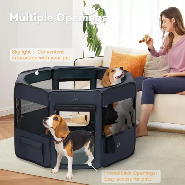 PETSFIT Dog Playpen 455quot Sturdy Pop Up Dog Kennel Foldable Dog Pen Indoor Outdoor Puppy Playpen for Medium Dogs Cats with Traveling Bag Zipper Sealed Removable Mesh Top Leakproof Bottom Mat Black LBlue