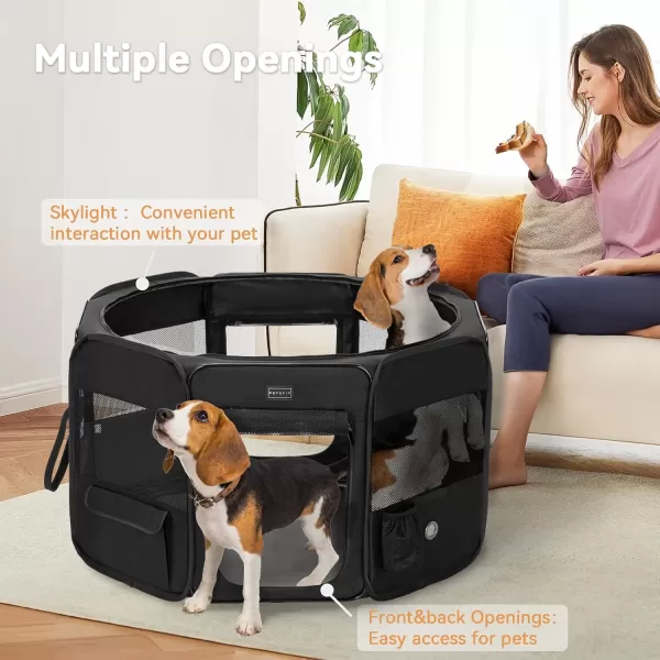 PETSFIT Dog Playpen 455quot Sturdy Pop Up Dog Kennel Foldable Dog Pen Indoor Outdoor Puppy Playpen for Medium Dogs Cats with Traveling Bag Zipper Sealed Removable Mesh Top Leakproof Bottom Mat Black LBlack