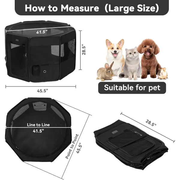 PETSFIT Dog Playpen 455quot Sturdy Pop Up Dog Kennel Foldable Dog Pen Indoor Outdoor Puppy Playpen for Medium Dogs Cats with Traveling Bag Zipper Sealed Removable Mesh Top Leakproof Bottom Mat Black LBlack