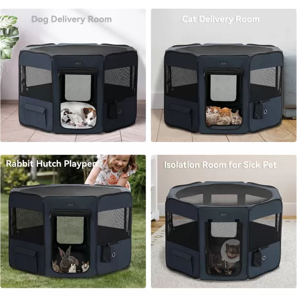 PETSFIT Dog Playpen 455quot Sturdy Pop Up Dog Kennel Foldable Dog Pen Indoor Outdoor Puppy Playpen for Medium Dogs Cats with Traveling Bag Zipper Sealed Removable Mesh Top Leakproof Bottom Mat Black LBlue