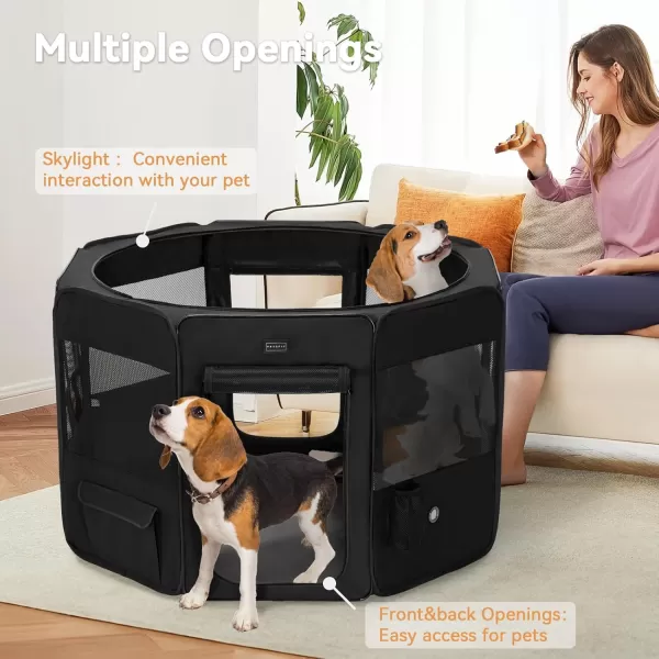 PETSFIT Dog Playpen 455quot Sturdy Pop Up Dog Kennel Foldable Dog Pen Indoor Outdoor Puppy Playpen for Medium Dogs Cats with Traveling Bag Zipper Sealed Removable Mesh Top Leakproof Bottom Mat Black LBlack