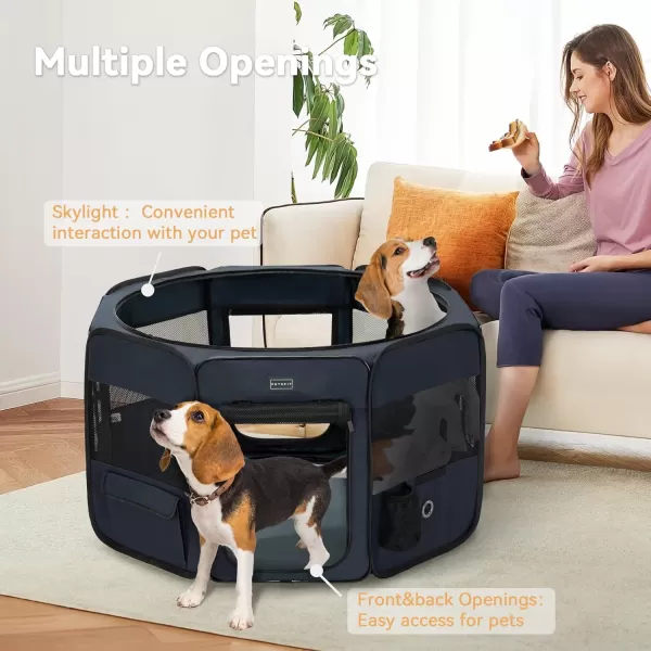 PETSFIT Dog Playpen 455quot Sturdy Pop Up Dog Kennel Foldable Dog Pen Indoor Outdoor Puppy Playpen for Medium Dogs Cats with Traveling Bag Zipper Sealed Removable Mesh Top Leakproof Bottom Mat Black LBlue