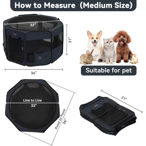 PETSFIT Dog Playpen 455quot Sturdy Pop Up Dog Kennel Foldable Dog Pen Indoor Outdoor Puppy Playpen for Medium Dogs Cats with Traveling Bag Zipper Sealed Removable Mesh Top Leakproof Bottom Mat Black LBlack