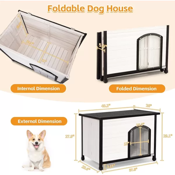 Petsfit 402quot Dog House Outside Dog House Weatherproof No Tools Required Assembly Folding Dog House Outdoor Unfold to Use Outdoor Dog House with Door Flap Medium Grey402 White