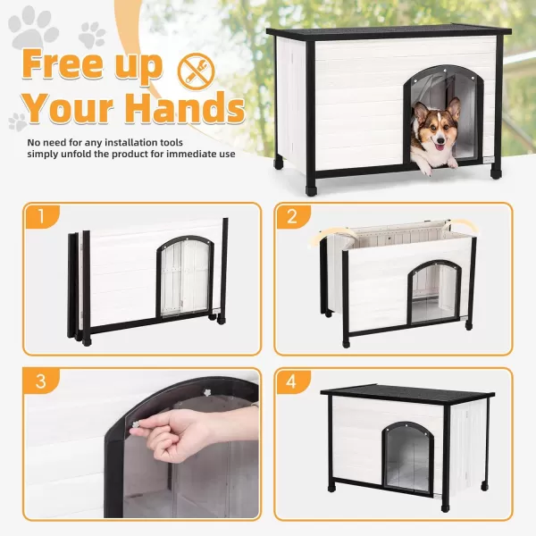 Petsfit 402quot Dog House Outside Dog House Weatherproof No Tools Required Assembly Folding Dog House Outdoor Unfold to Use Outdoor Dog House with Door Flap Medium GreyWhite  BlackM402 L