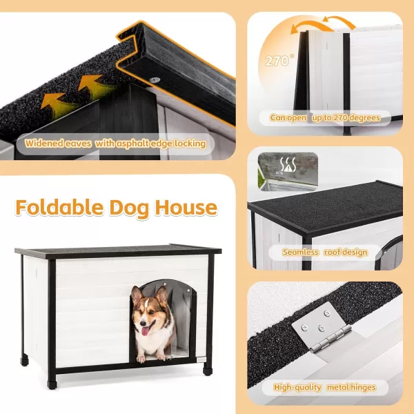 Petsfit 402quot Dog House Outside Dog House Weatherproof No Tools Required Assembly Folding Dog House Outdoor Unfold to Use Outdoor Dog House with Door Flap Medium GreyWhite  BlackM402 L