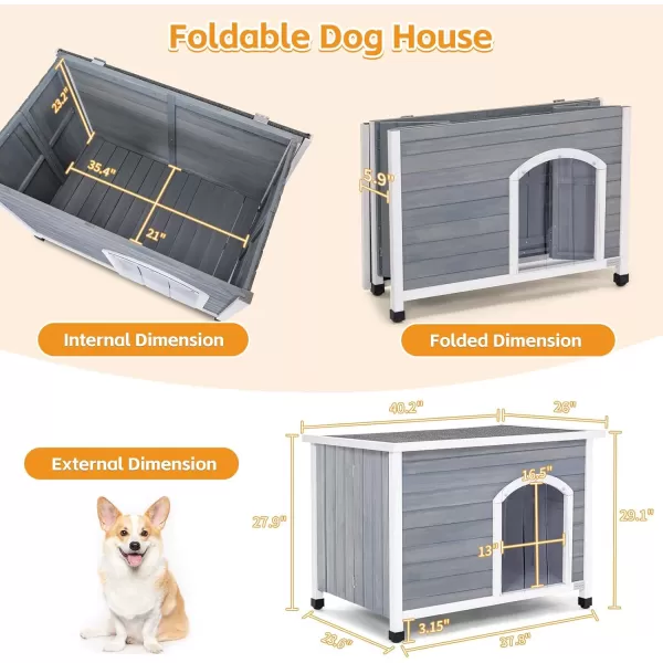 Petsfit 402quot Dog House Outside Dog House Weatherproof No Tools Required Assembly Folding Dog House Outdoor Unfold to Use Outdoor Dog House with Door Flap Medium GreyGreyM402 L